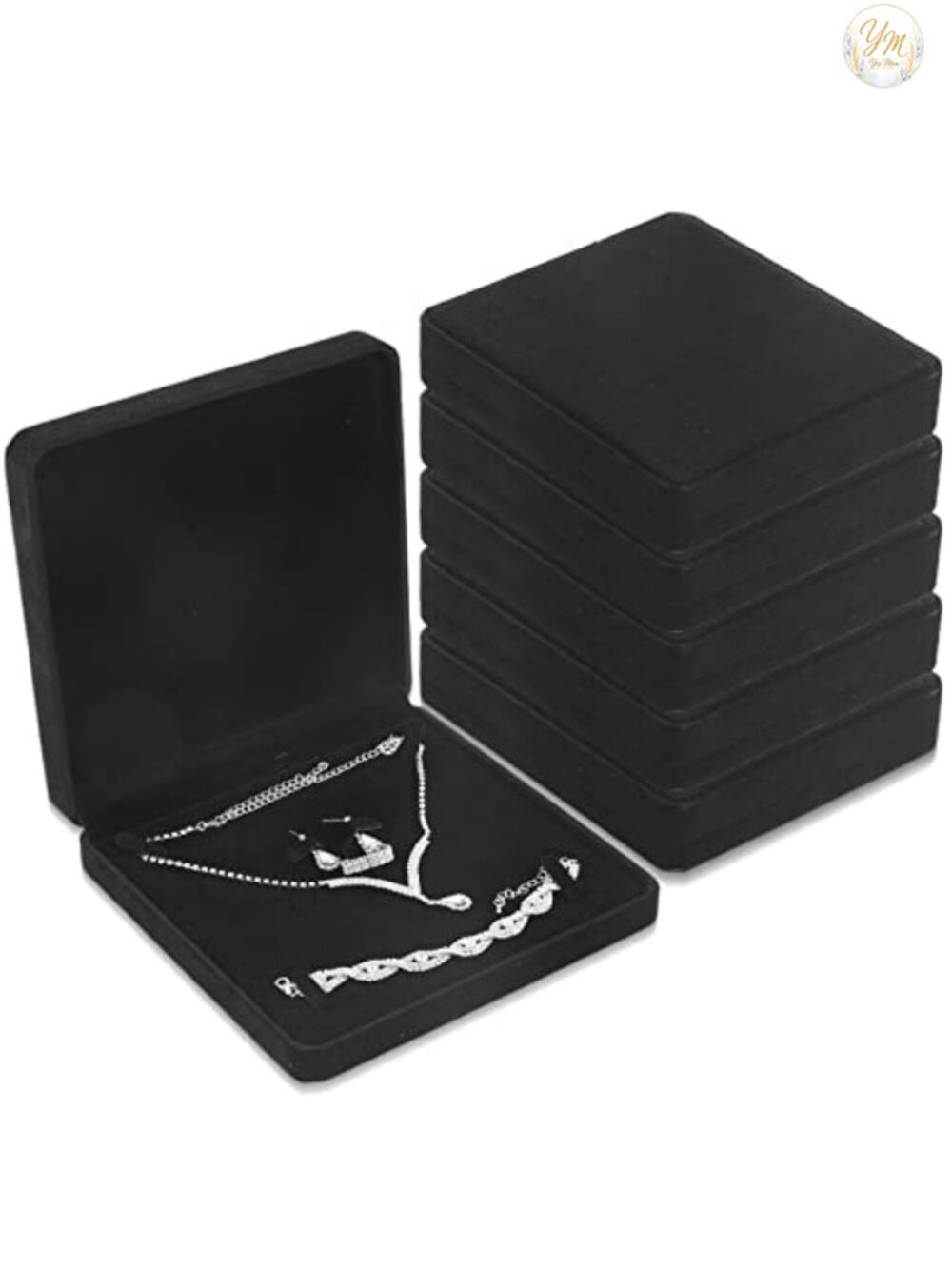 6 Pc Velvet Jewelry Box Set Large Necklace Gift Box for Women